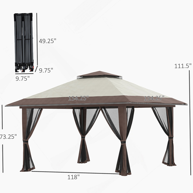 Pavillon de jardin avec moustiquaire de 13 pi x 13 pi Outsunny