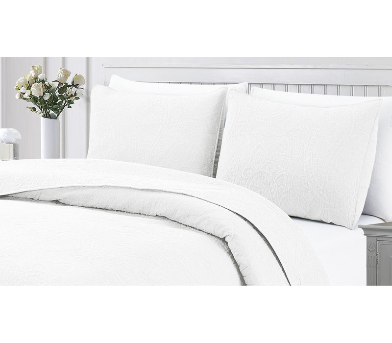 Bristin Cotton Twill Paisley Quilt, King, White
