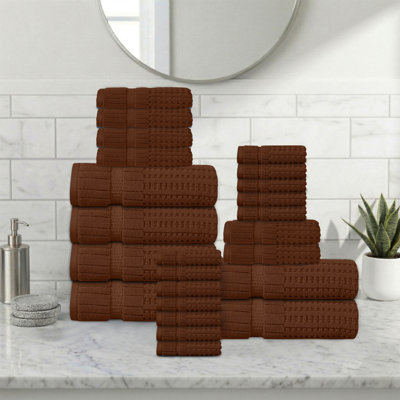 Ensemble de serviettes 24 pièces Willow - 100% coton peigné, qualité supérieure 630 g / m², chocolat, ultra-doux et très absorbant (6 serviettes de bain, 6 serviettes à main, 12 serviettes de toilette)