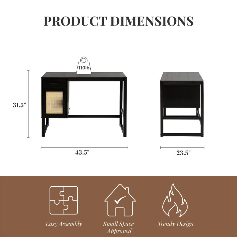 Talo Desk with Closed Storage and Drawer, Espresso
