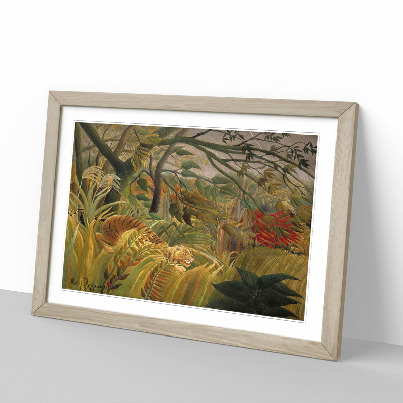 Tiger in a Tropical Storm by Henri Rousseau - Picture Frame Painting, 27cm H x 36cm W x 2cm D, Oak