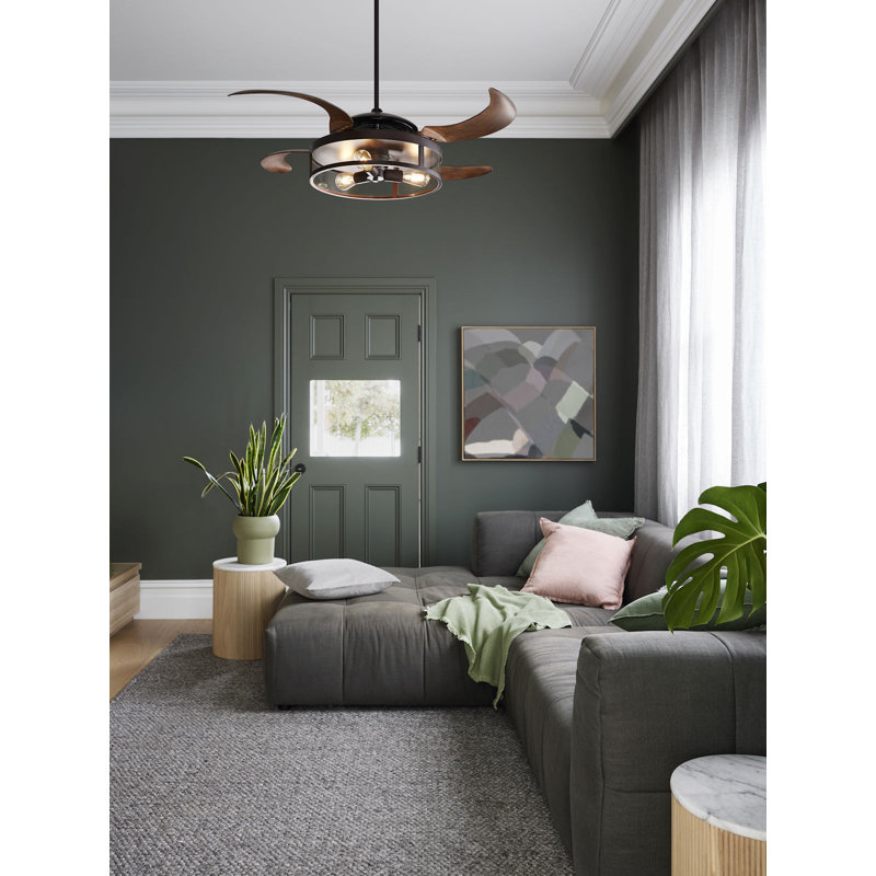 122 Cm Ceiling Fan Adilene With Remote Control, Oil Rubbed Bronze with Brown Blades