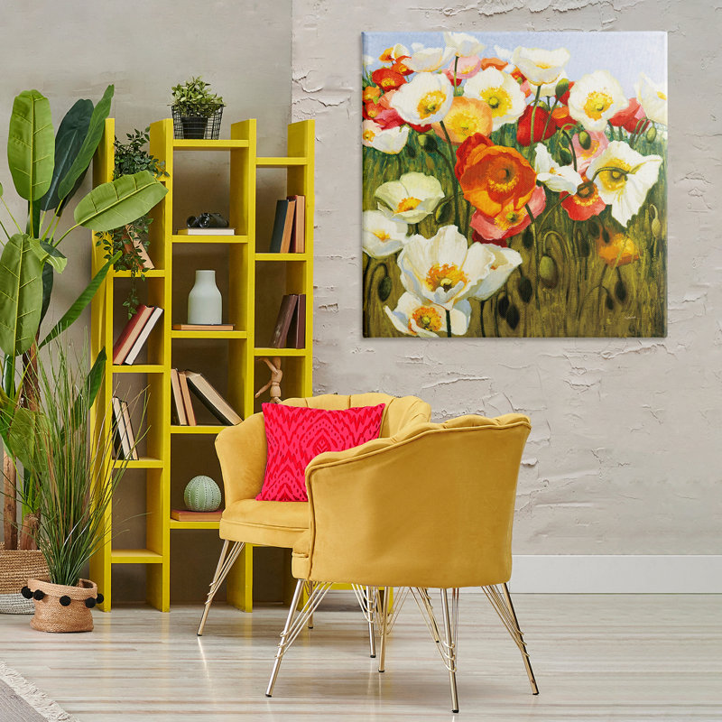 «Lush Poppy Meadow», art mural sur toile par Shirley Novak, H 36 po x l 36 po