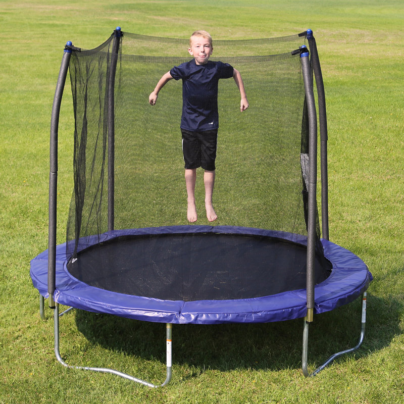 Skywalker Trampolines 8 FT Round Outdoor Trampoline with Enclosure, Blue
