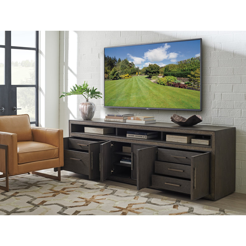 Hampton Mid-Century Modern Long Media Console in Graphite Brown