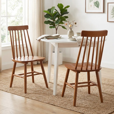  17.5"W Walnut Dining Chairs Set of 2, Farmhouse Solid Wood Windsor Kitchen Chairs