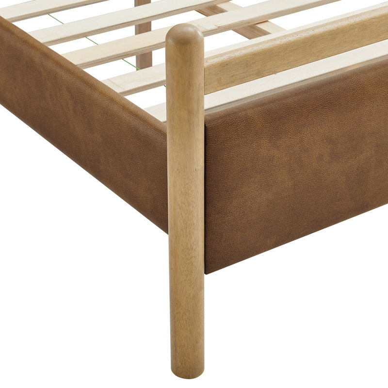Structure de lit simple en cuir végétalien Ginny, Simple, Canyon Light Chêne