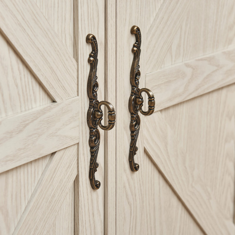 Armoire de rangement haute de style champêtre avec étagères réglables, bibliothèque en MDF imitation bois 3D avec porte coulissante de style grange