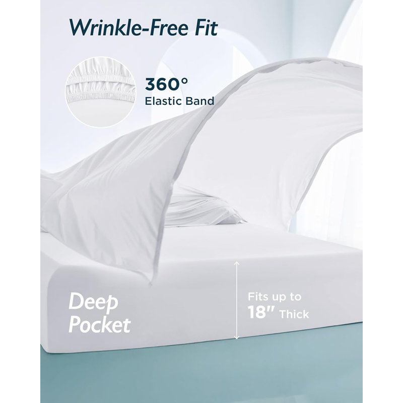 Breescape Cooling Sheet Set For Hot Sleepers And Night Sweats, King Coverlet + 3 Additional Pieces, Pure White