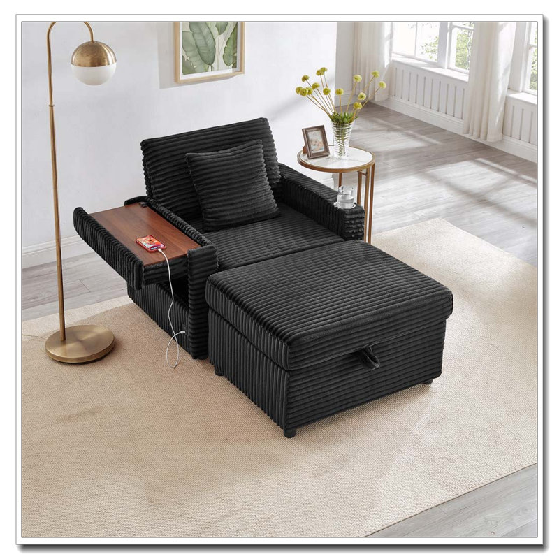 Fauteuil d'appoint confortable en velours côtelé, Noir