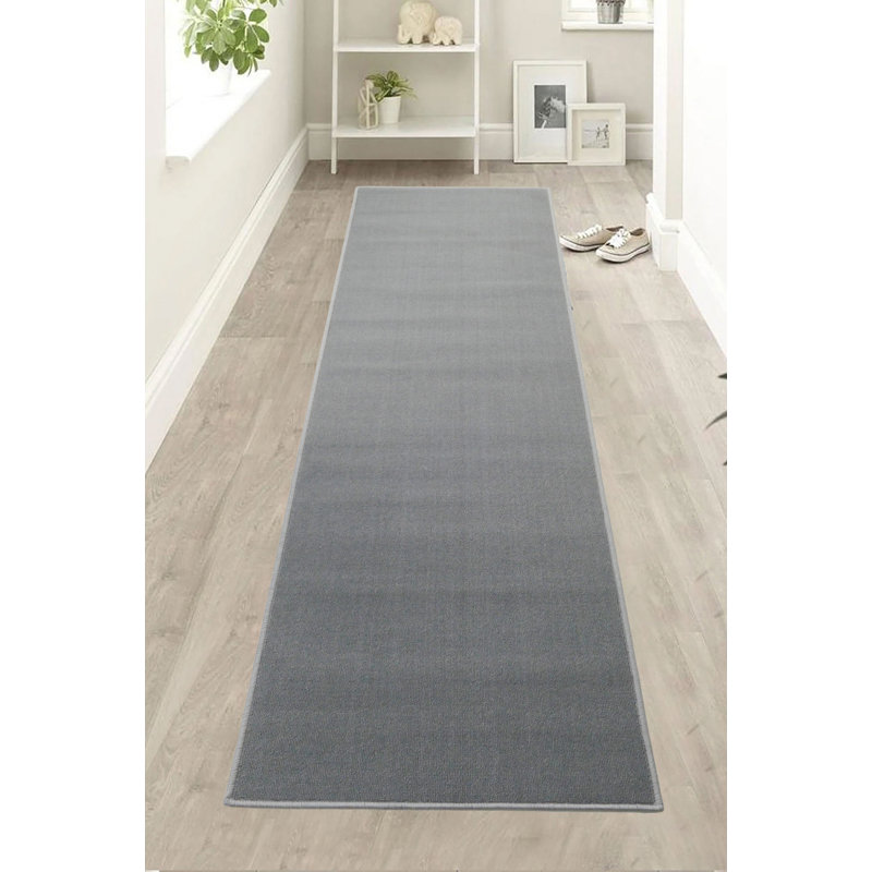 Custom Size Non Slip Solid Color Grey Low Pile Slip Resistant Hallway Runner Rugs by Feet, Runner 1'10" x 9'