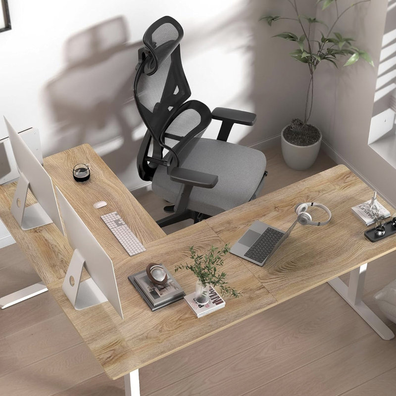 63'' L-Shaped Height Adjustable Standing Desk Electric Corner Table With Free Large Mouse Pad For Home Office Gaming
