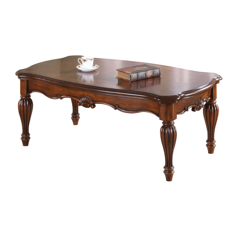 Cherry Brown Vintage Rectangular Coffee Table with Fluted Legs