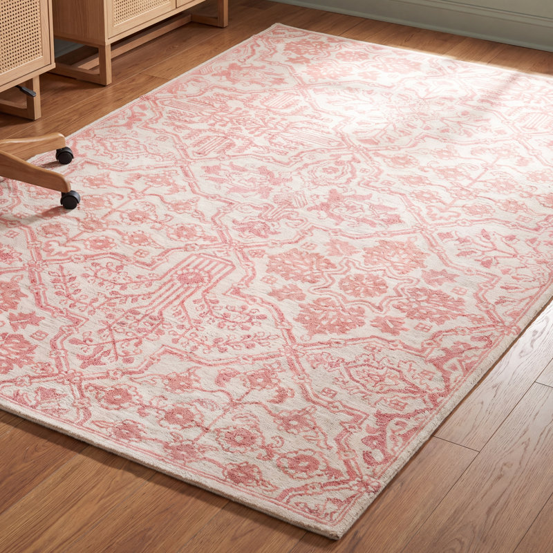 Cece Floral Handmade Tufted Wool Pink/Ivory Area Rug, Rectangle 7'6" x 9'6"