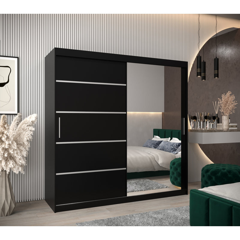 Lueann 2 Door Wardrobe, Black Matt, 200cm H x 200cm W x 62cm D