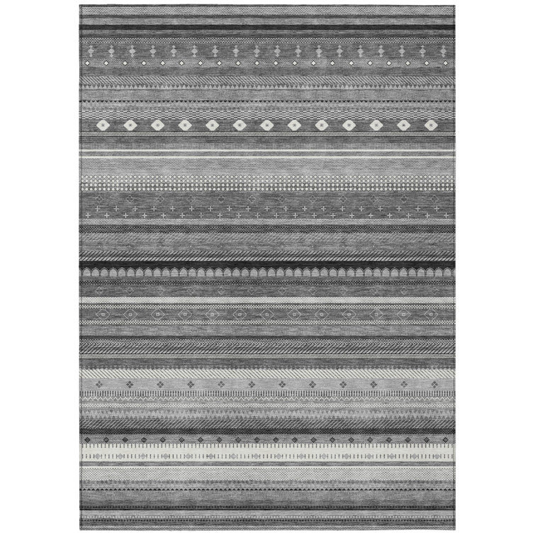 Machine Washable Indoor/Outdoor Husby ACN2218 Striped Rug