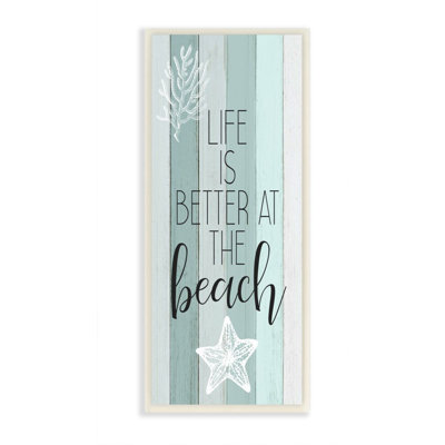 «Life is Better Beach Inspirational Word Wood Texture Design», impression sur toile