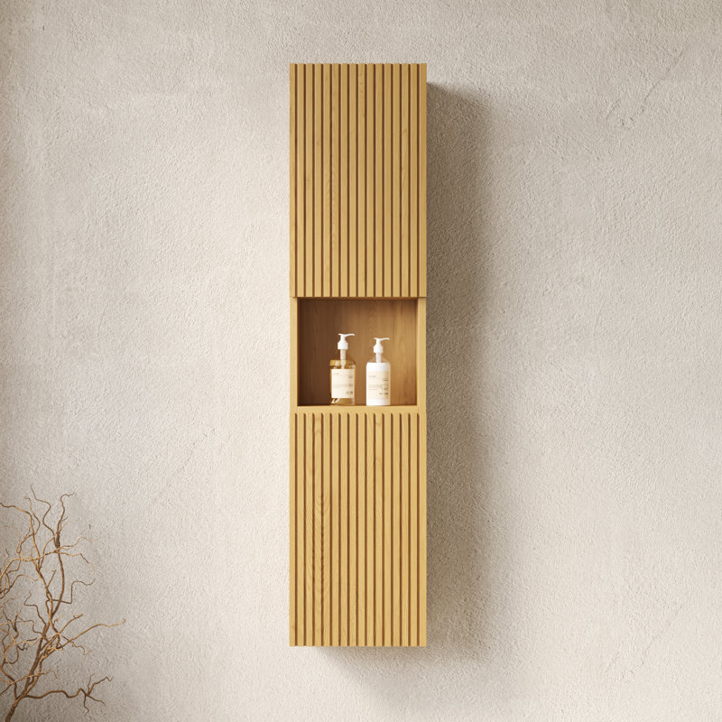 Armoire en chêne pour salon - Grande salle de bain étroite de 59 po avec portes et tablettes