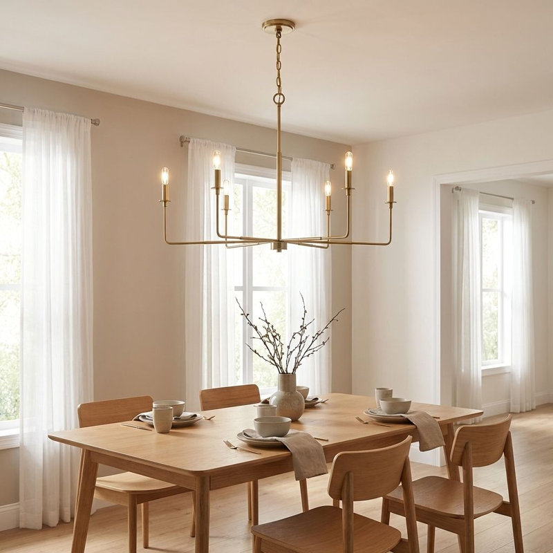 Lustre classique à 6 lumières de style bougie Alysa, Laiton chaleureux