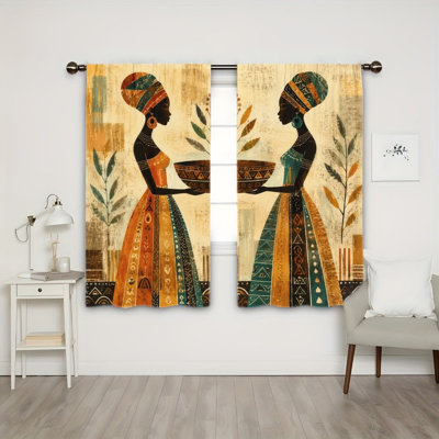 2 Panels Light Filtering Curtains, Ethnic African Women Portrait Art Print Home Decor, Easy Hang Rod Pocket Design, All Season Window Drapes for Living Room Bedroom Study Decoration