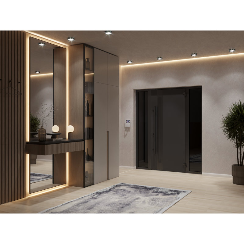 Porte avant en acier pré-suspendue avant / teck Ronex 1033/2 fenêtres extérieures latérales / entrée latérale en métal peint moderne l 12 + 36 + 12 po x H 80 po à gauche