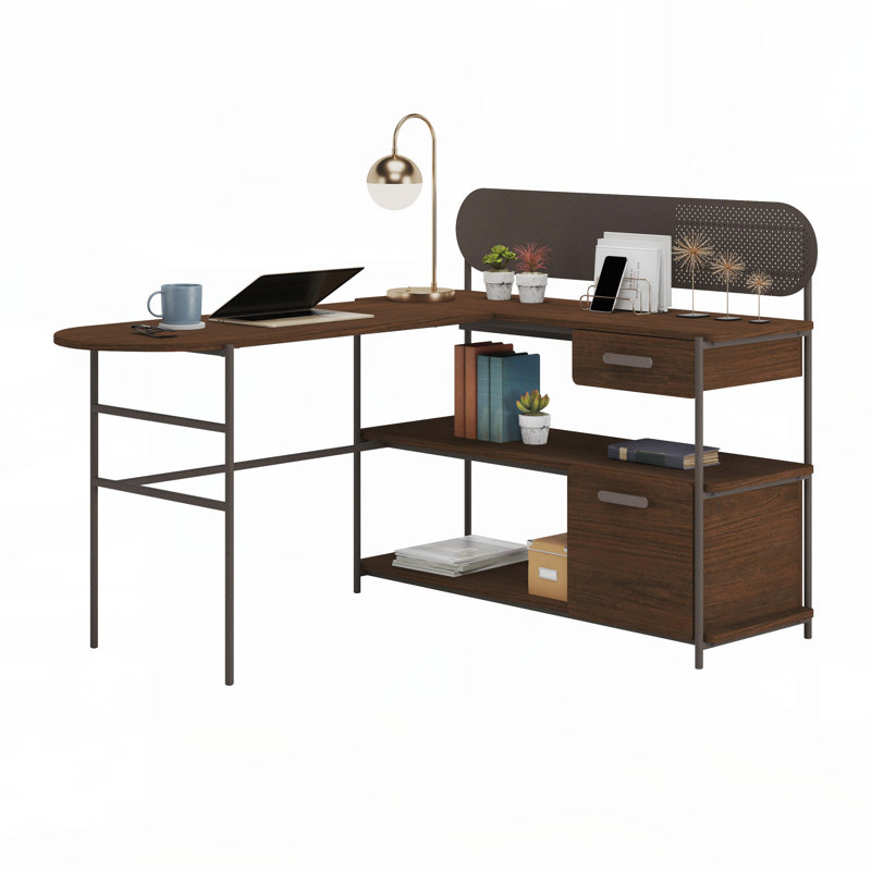 Bureau en L, finition brune