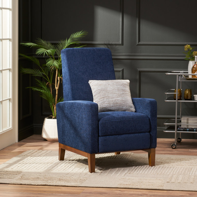 Fauteuil club inclinable manuel en bois de 27 po de large et fauteuil de salon confortable, Marine