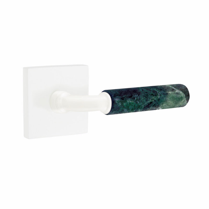 Select Round Door Lever with Square Rosette, Matte White, Passage (Hall & Closet)