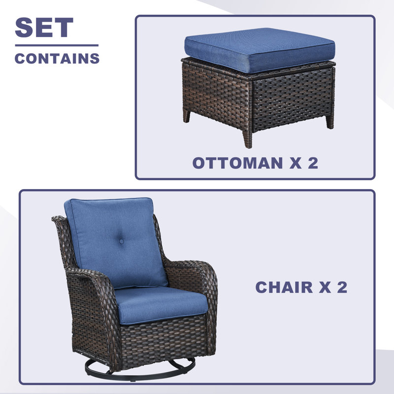 Chaise de patio à bascule avec coussins et repose-pieds Bonia Makennah, Brun, Bleu