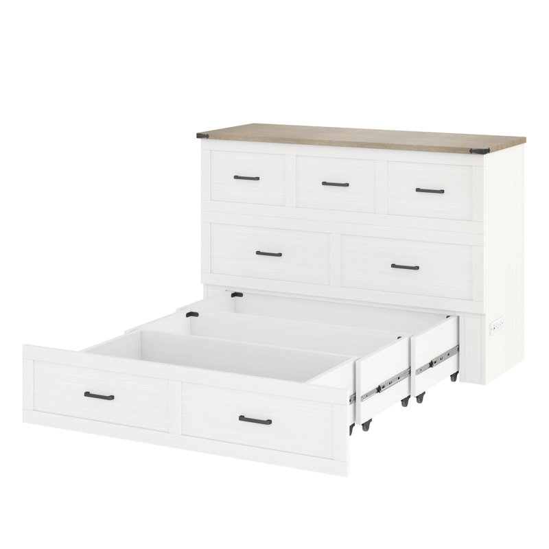 Grand lit pliable, blanc, avec station de charge et rangement, idéal pour les espaces de bureau à domicile de la taille d'un lit, petit appartement peu encombrant