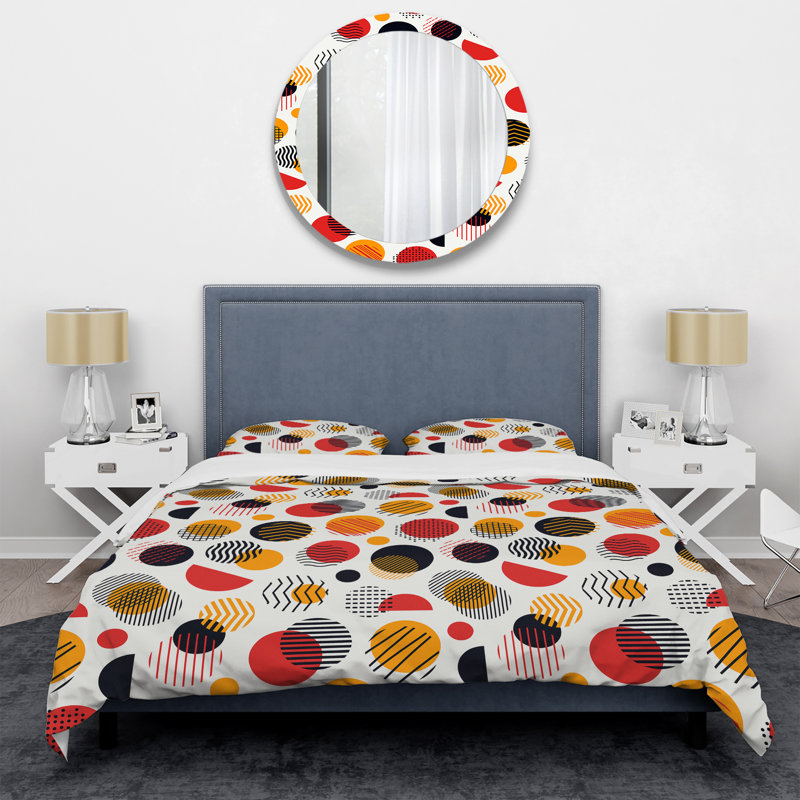 Multicolor Circle Motif II - Ensemble de housse de couette abstrait - Microfibre de polyester