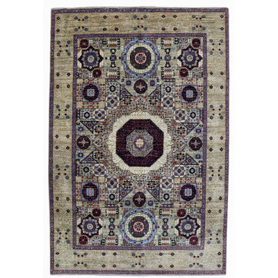 Hand Knotted Wool Area Rug in Beige