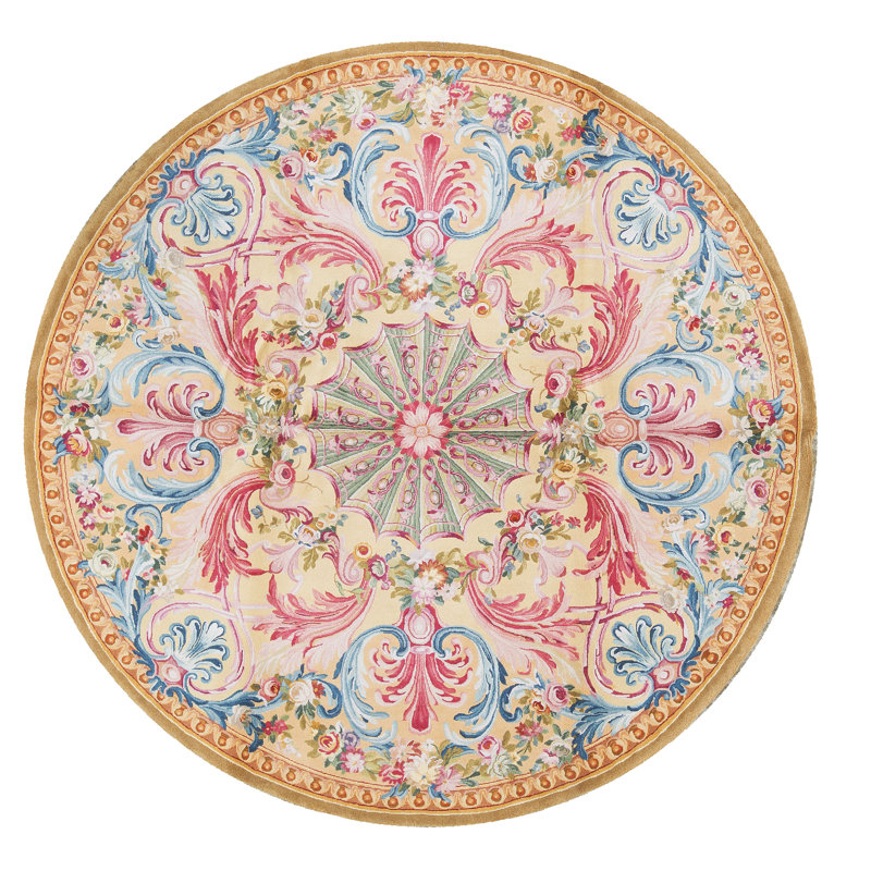 Hand-Knotted High-Quality Gold Round Area Rug