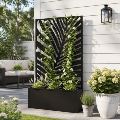 Jardinière en métal avec treillis et panneau d'intimité pour plantes grimpantes