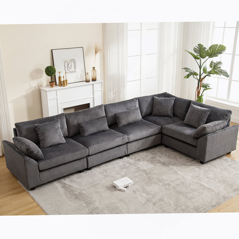 Canapé modulaire surdimensionné, canapé modulaire convertible, velours côtelé pour le salon, Tissu gris foncé