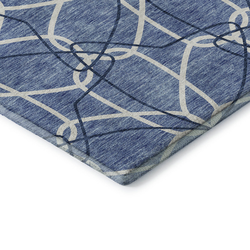 Tapis en denim Prisco de qualité supérieure lavable à la machine, Rond 8 pi