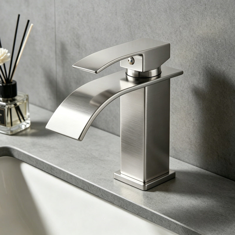 Robinet de salle de bain à poignée simple, poignée simple, acier inoxydable, nickel brossé, Nickel brossé