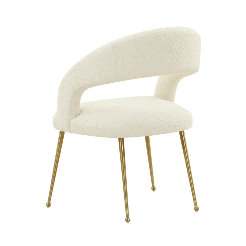 Chaise de salle à manger Diane Performance Boucle en crème, Tissu bouclé crème, Doré