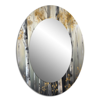 Birch Tree Dense Forest II - Gray Traditional Oval Wall Mirror