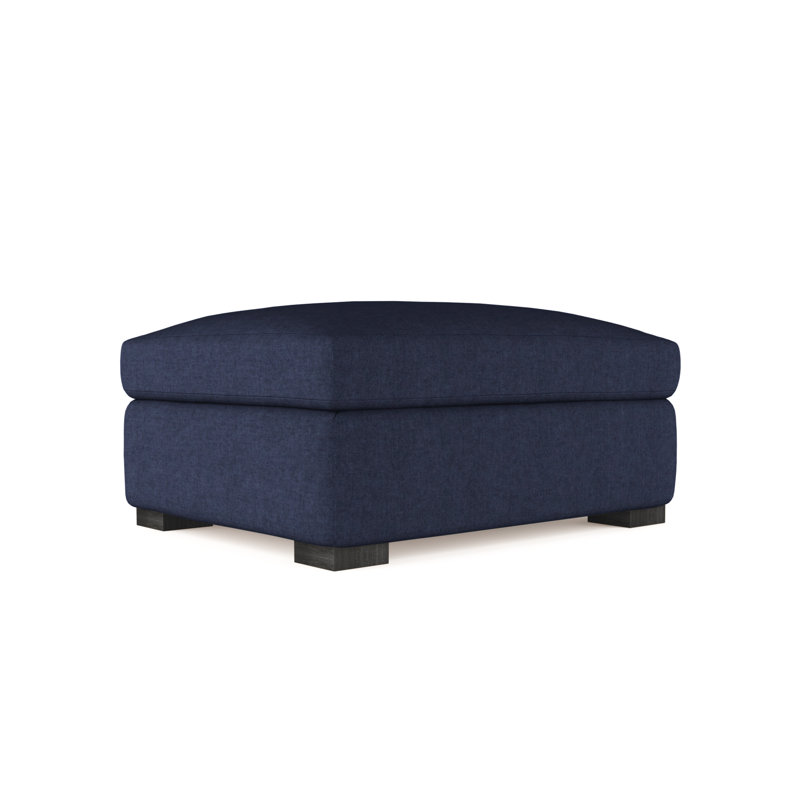 Crosby Ottoman, Plush Velvet Blue Print, Ebony