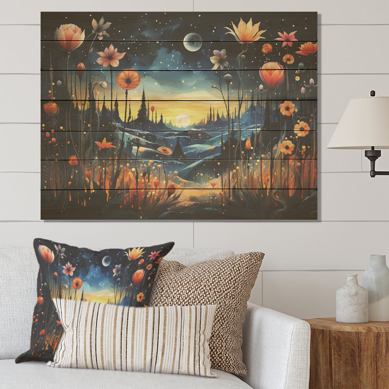 Fantasy Floral Daydream III - Paysage abstrait sur bois, H 34 po x l 44 po