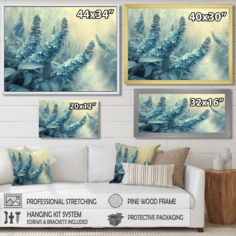 Photo de rêve lilas bleu et blanc en hiver - décoration murale lilas, Cadre simple blanc, H 24 po x l 32 po
