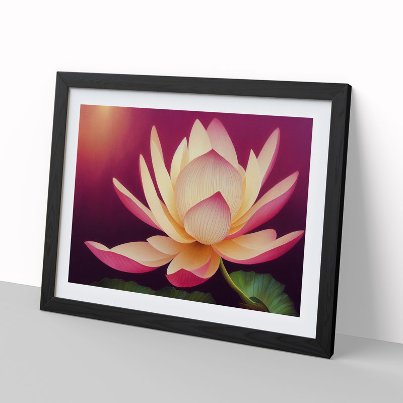 Engaging Lotus Flower 1 Piece Single Picture Frame Wall Art, 46cm H x 64cm W x 2cm D, Black Framed