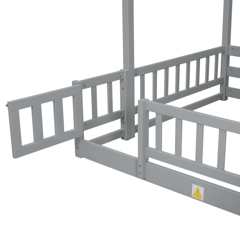 Twin Over Full Bunk Bed with Slide, Storage Staircase, Pine Solid Wooden Bunk Bed with Safety Guardrails), Grey