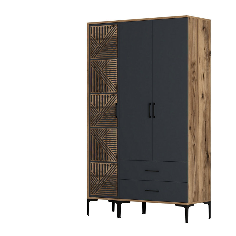 Berend 3 Door Manufactured Wood Wardrobe, Walnut/Anthracite