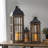 Set Of 3 Nested Wood And Metal Lanterns W LED Candle