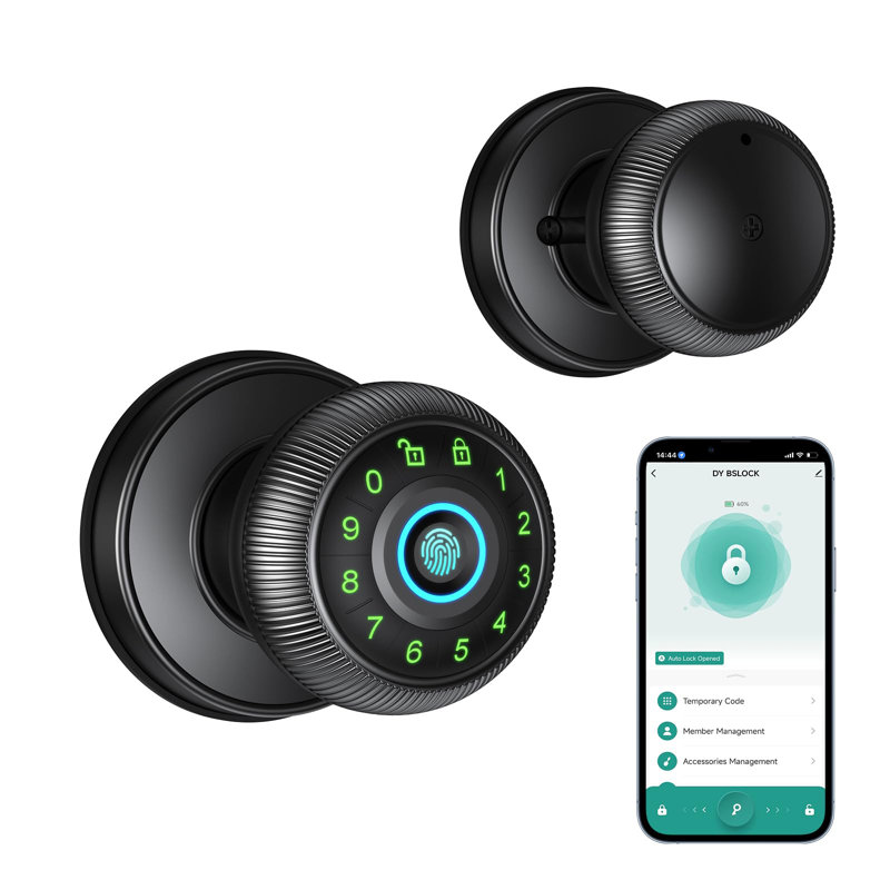 Black Aluminum Smart Fingerprint Door Knob with Keypad