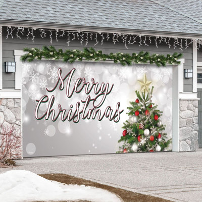 Bannière de porte de garage double Joyful 7 pi x 16 pi - Décorations des Fêtes pour l'extérieur