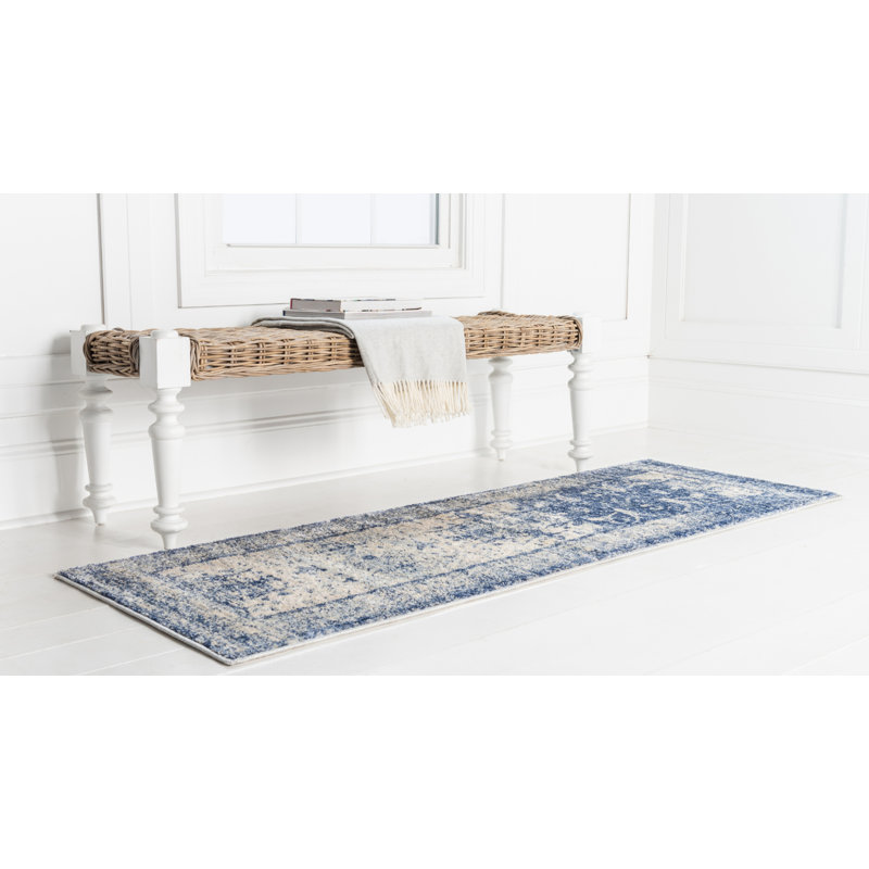 Tapis oriental bleu marine Polli, Tapis de couloir 2 pi 2 po x 6 pi 1 po