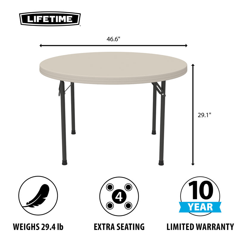 46-Inch Almond High-Density Polyethylene Round Folding Table